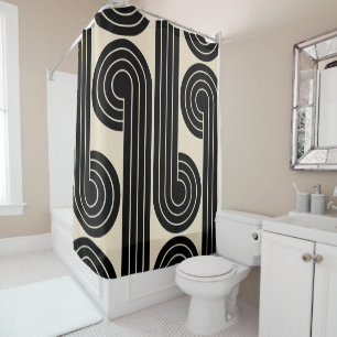 Black Retro Abstract Lines  Shower Curtain
