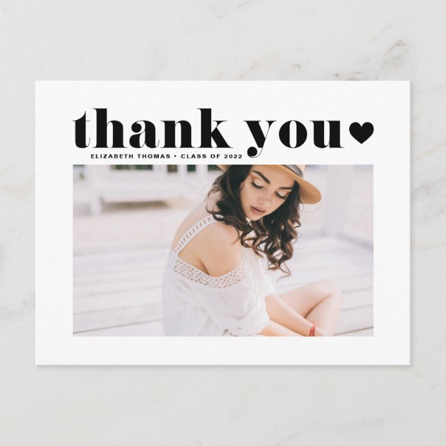 Black Retro Bold Typography Graduation Thank You Postcard (Front)
