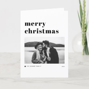 Black Retro Bold Typography Merry Christmas Photo Holiday Card