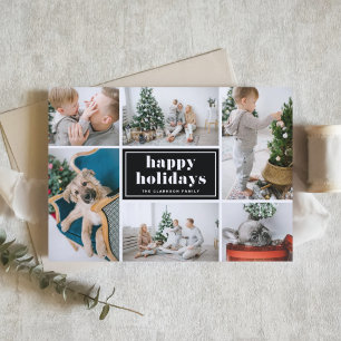 Black Retro Bold Typography Photo Collage Holiday Card