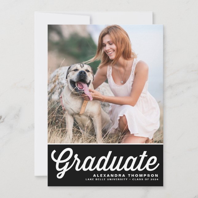 Black Retro Bold Typography Photo Graduation Invitation (Front)