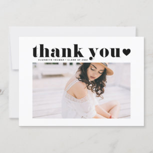 Black Retro Bold Typography Photo Graduation Thank You Card