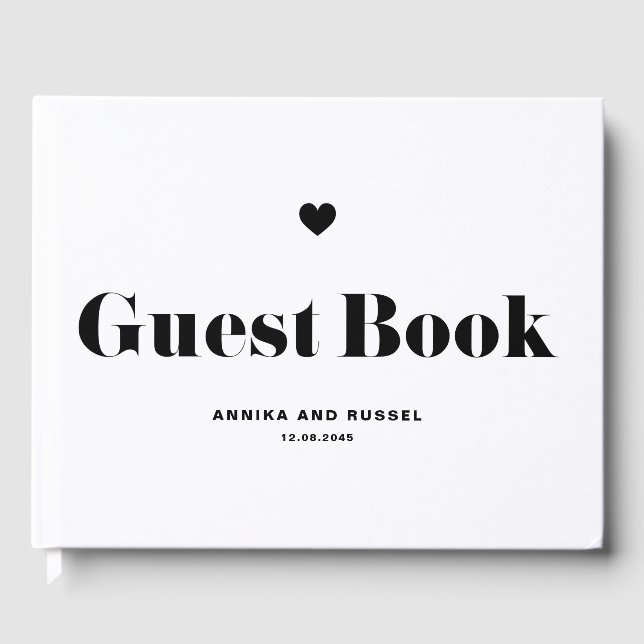 Black Retro Bold Typography Photo Wedding Guest Book (Front)