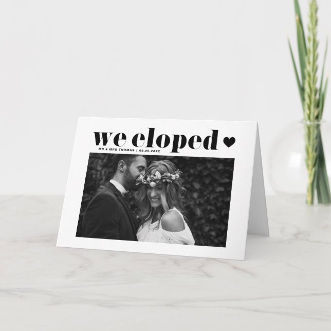 Black Retro Bold Typography Wedding Elopement Announcement (Front)