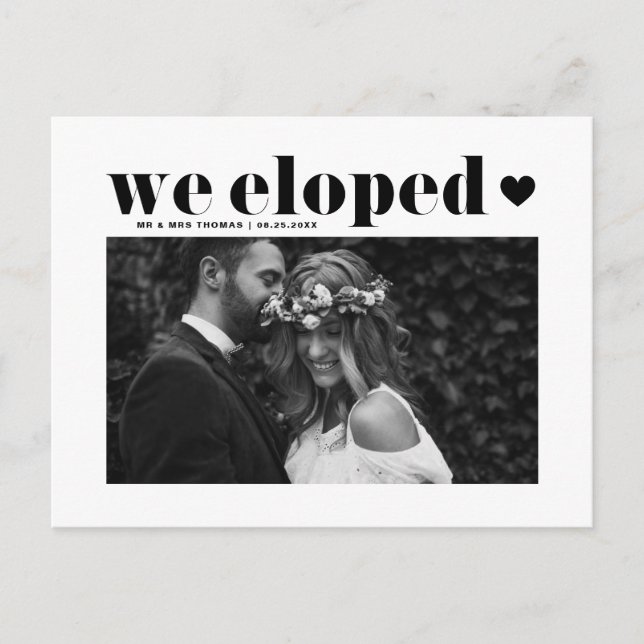 Black Retro Bold Typography Wedding Elopement Postcard (Front)
