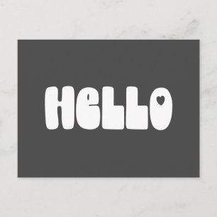 Black Retro Bubble Letter Hello Heart Groovy Postcard