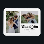 Black Retro Calligraphy Two Photo Wedding Magnet<br><div class="desc">Express your gratitude in style with our customisable photo wedding thank you magnet, featuring retro calligraphy and a charming two-photo collage. Perfect for commemorating your special day, this thank you magnet allows you to showcase your favourite moments while conveying heartfelt thanks to your loved ones. Personalise this photo collage wedding...</div>