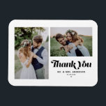 Black Retro Calligraphy Two Photo Wedding Magnet<br><div class="desc">Express your gratitude in style with our customisable photo wedding thank you magnet, featuring retro calligraphy and a charming two-photo collage. Perfect for commemorating your special day, this thank you magnet allows you to showcase your favourite moments while conveying heartfelt thanks to your loved ones. Personalise this photo collage wedding...</div>