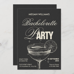 Black retro cocktail bachelorette party invitation