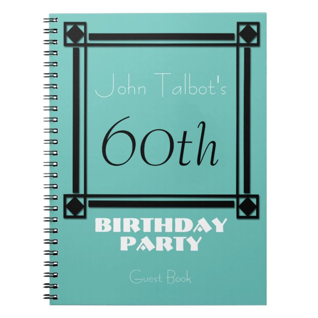 Black retro frame 60th Birthday Party Guest Book (Front)