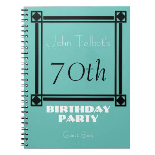 Black retro frame 70th Birthday Party GuestBook Notebook