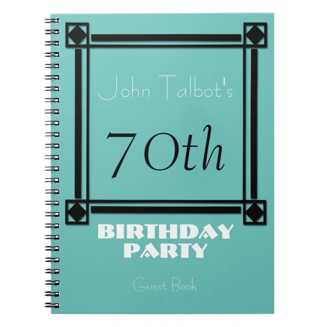 Black retro frame 70th Birthday Party GuestBook Notebook (Front)