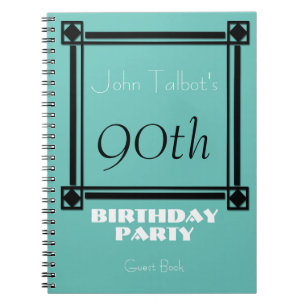Black retro frame 90th Birthday Party Guest Book