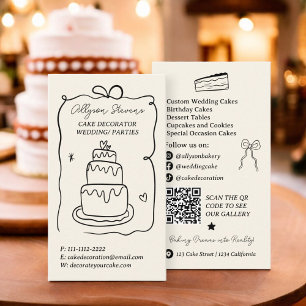 Black Retro French Scribble cake decorator qr code Business Card
