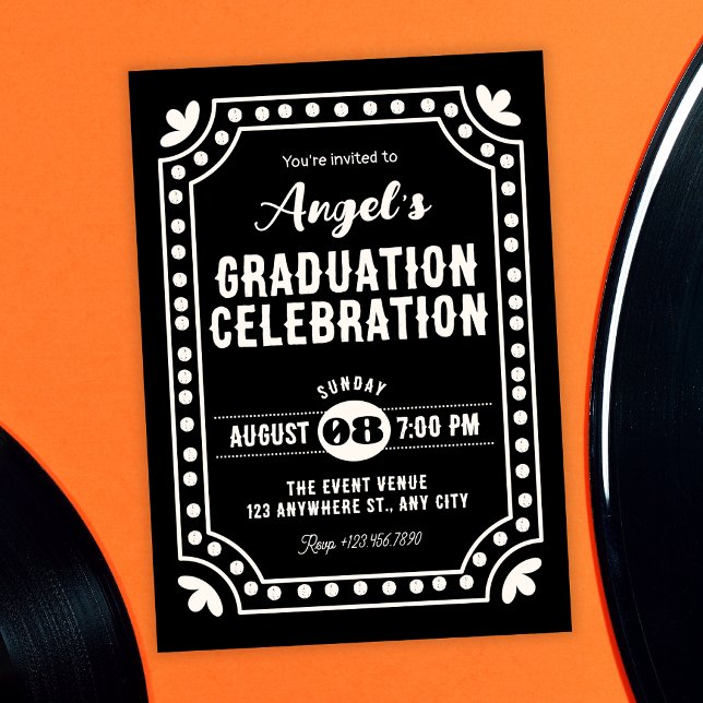 Black Retro fun graduation Invitation (Creator Uploaded)