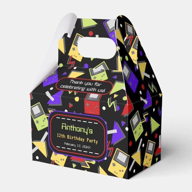 Black Retro Gaming Birthday Favour Box (Front Side)