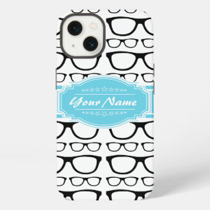 Black Retro Geek Glasses Aqua Personalised Name iPhone 13 Case