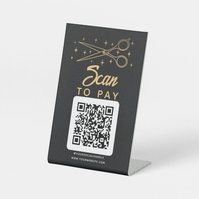 Black Retro Hairstylist Scan to Pay QR Code Pedestal Sign (Front)