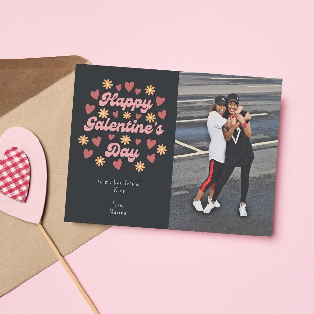 Black Retro Happy Galentine's Day Bestfriend Photo Postcard (Creator Uploaded)