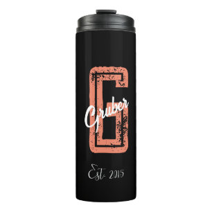 Black Retro Minimalist Modern Monogram Name  Thermal Tumbler