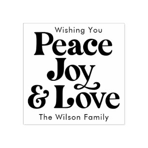 Black Retro Peace Joy & Love Christmas Family Rubber Stamp