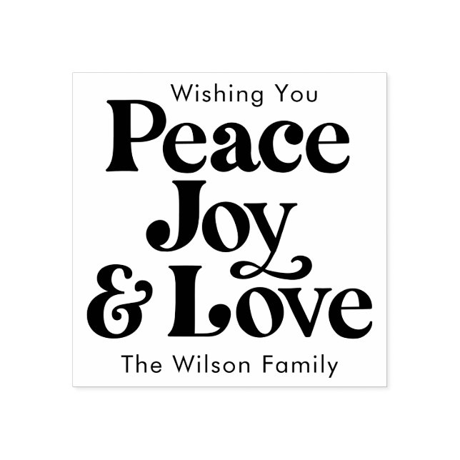 Black Retro Peace Joy & Love Christmas Family Rubber Stamp (Imprint)