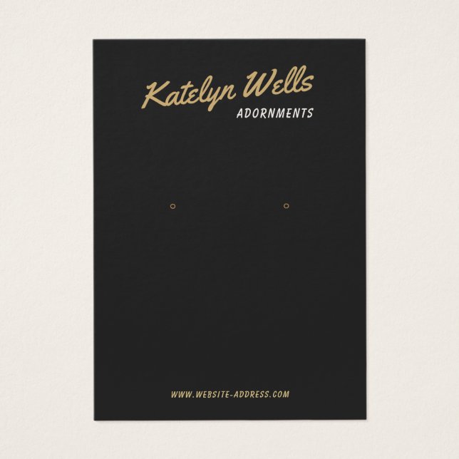 Black Retro Script Earring Display Card (Front)
