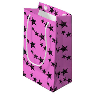 Black retro stars on pink small gift bag