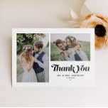 Black Retro Two Photo Wedding Thank You Postcard<br><div class="desc">Express your gratitude in style with our customisable photo wedding thank you postcard, featuring retro calligraphy and a charming two-photo collage. Perfect for commemorating your special day, this card allows you to showcase your favourite moments while conveying heartfelt thanks to your loved ones. Personalise this photo collage wedding thank you...</div>