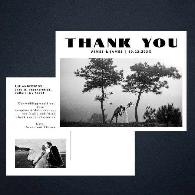 Black Retro Typography 2 Photo Wedding Thank You Postcard (Creator Uploaded)