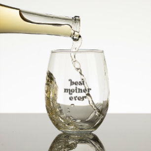 Black Retro Typography- Best Mother Ever Stemless Wine Glass