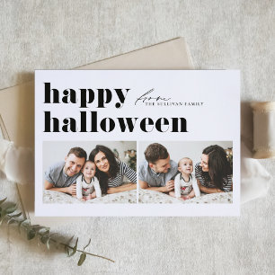 Black Retro Typography Happy Halloween Two Photo  Holiday Card
