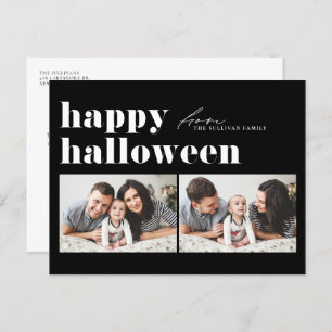 Black Retro Typography Happy Halloween Two Photo  Holiday Postcard