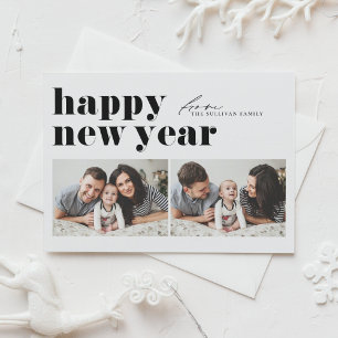 Black Retro Typography Happy Holidays Two Photo Holiday Postcard