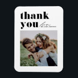 Black Retro Typography Modern Photo Wedding Magnet<br><div class="desc">Send heartfelt appreciation with our customisable photo wedding thank you magnet, designed to beautifully blend retro bold typography with an elegant handwritten script. This thank you magnet offers a unique and stylish way to express your gratitude to guests who celebrated your special day. Personalise the card with your details. You...</div>