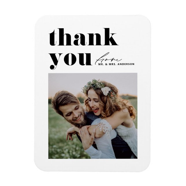 Black Retro Typography Modern Photo Wedding Magnet (Vertical)