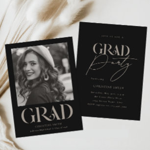 Black Retro Typography Photo Graduation Party Invitation
