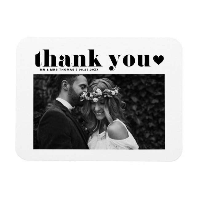 Black Retro Typography Photo Wedding Thank You Magnet (Horizontal)