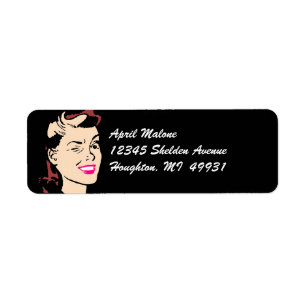 Black Retro Winking Lady Winks Labelling Labels