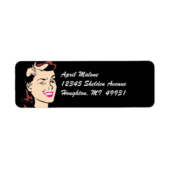 Black Retro Winking Lady Winks Labelling Labels (Front)