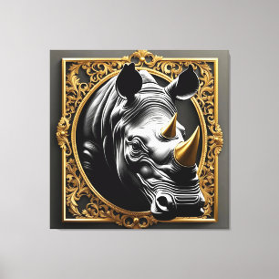 Black rhino gold ornamental frame canvas print