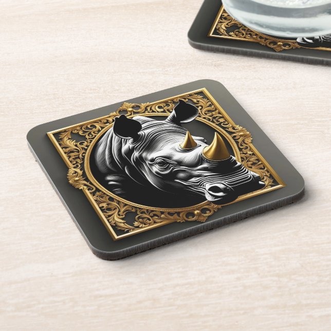 Black rhino gold ornamental frame coaster (Left Side)