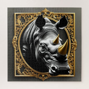 Black rhino gold ornamental frame jigsaw puzzle
