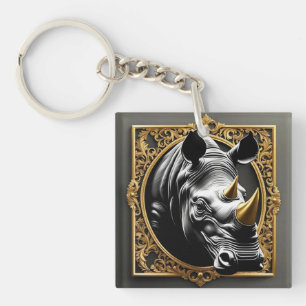 Black rhino gold ornamental frame key ring