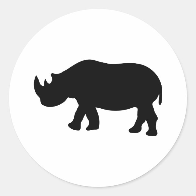 black rhino rhinoceros  illustration classic round sticker (Front)