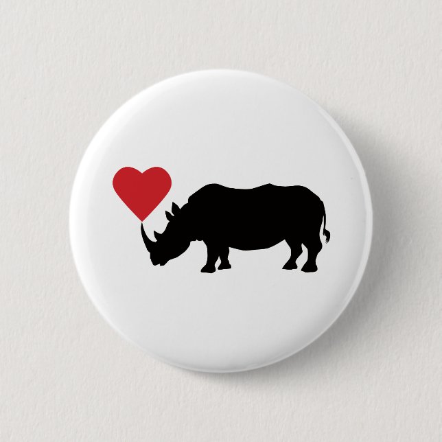 Black-Rhino-with-Heart 6 Cm Round Badge (Front)