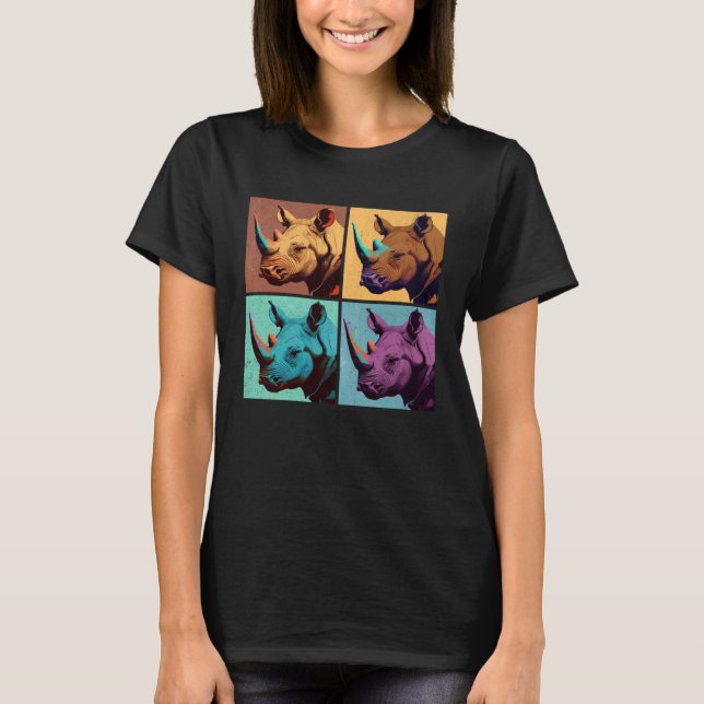 Black Rhinoceros Pop Illustration Colorful Animal T-Shirt (Front)