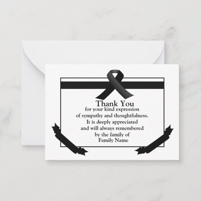 Black Ribbon After Funeral Thank You Card (Front)