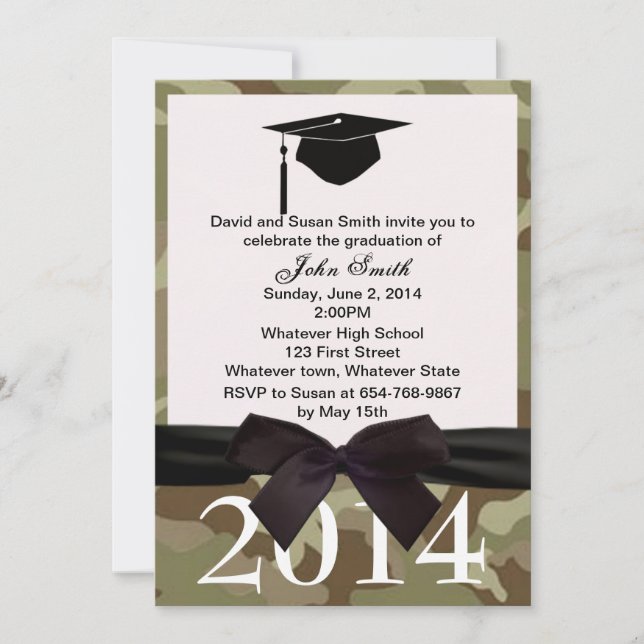 Black  Ribbon And Camouflage Graduation Invitation (Front)