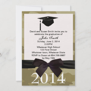 Black  Ribbon And Camouflage Graduation Invitation